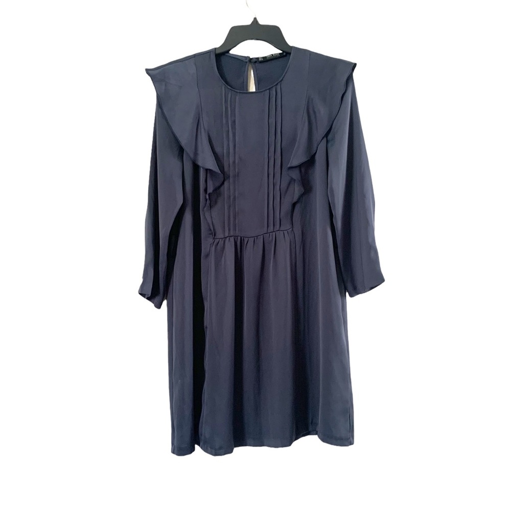 Zara Basic Collection Long Sleeve Gray Ruffle Mini Dress Small